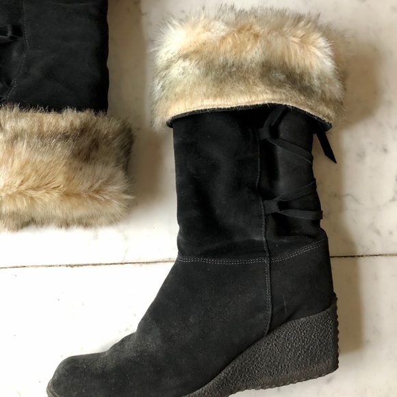 Santana Canada Suede Wrap Fur Wedge Boots 8 - Picture 2 of 8